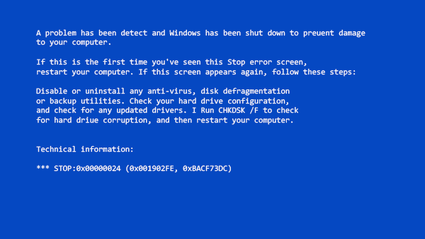 Blue screen of death (BSoD Error Code : 0x00000024