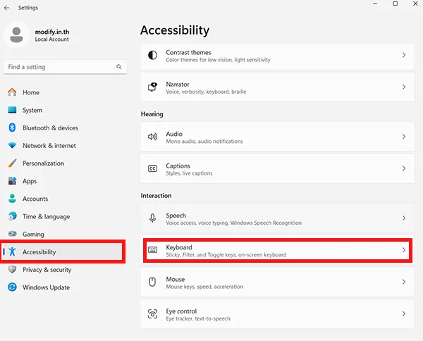 Accessibility > Keyboard