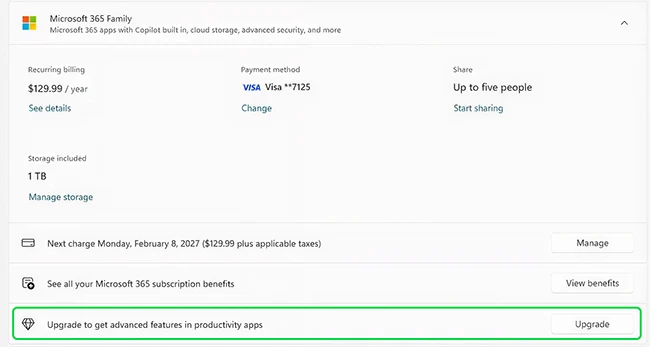 Account Settings upgrade Microsoft 365