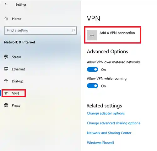 Add a VPN connection Windows 10