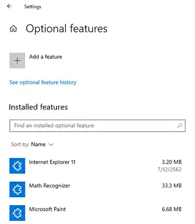 Add a features Option features Windwos 10