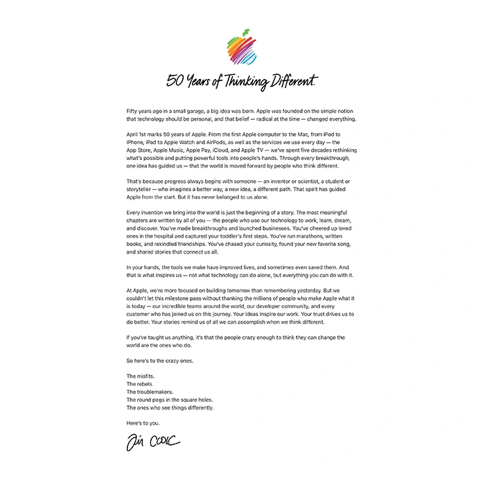 Apple 50 Year Thinking Different