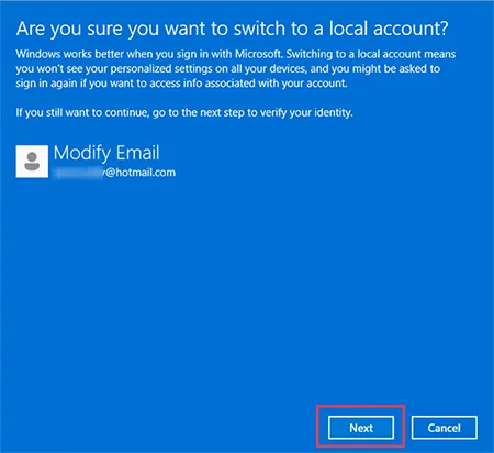คุณแน่ใจหรือว่าต้องการเปลี่ยนเป็นบัญชีแบบ Local account