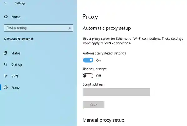 Automatic Proxy setup Windows 10