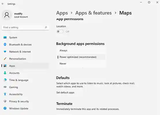 Background apps permissions Windows 11