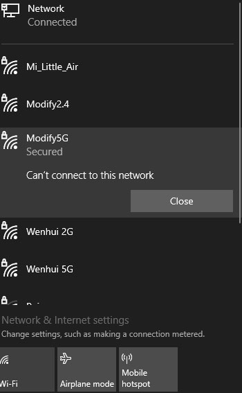 Can't connect to his network Windows 10 Can't connect to this network