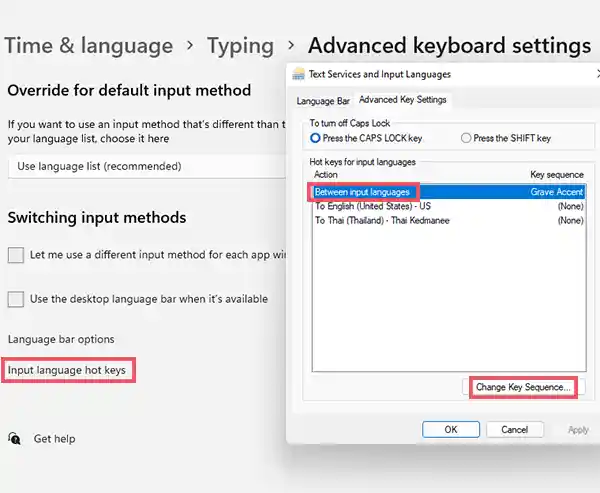 Change Key Sequence Windows 11