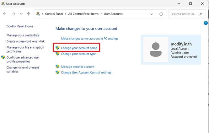Change your account name Windows 11
