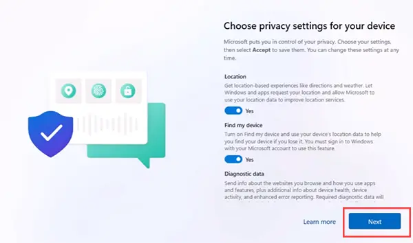Choose privacy settgings for your device Windows 11