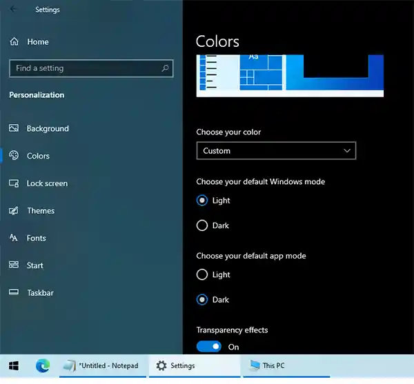 Choose your color Windows 10