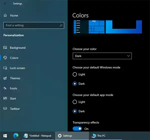 เลือกสีของคุณ Windows 10