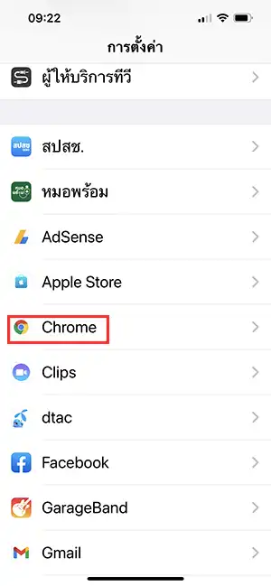 Chrome in Setting iOS