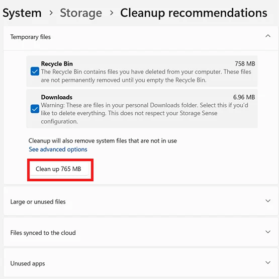 Cleanup recommendations