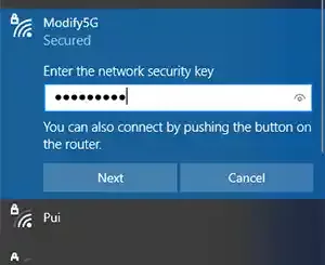 Connect wifi Windows 10 secutiry key