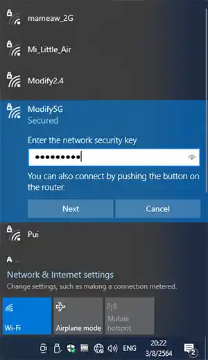 Connect wifi Windows 10 secutiry key