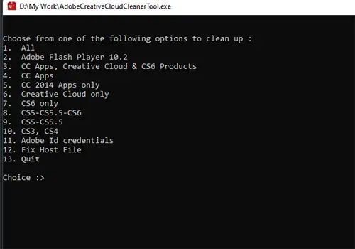 Creative Cloud Cleaner tool Command Pormpt
