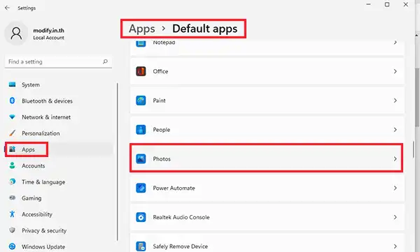 Defautl apps Windows 11