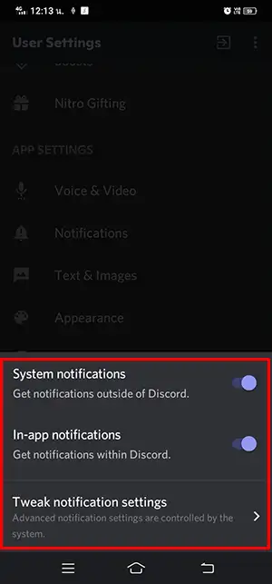 Discord Notification Mobile Setting