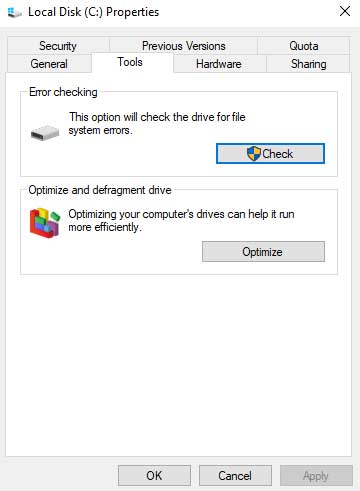 Disk Cleanup, Error checking