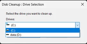 Disk cleanup Drive Selection