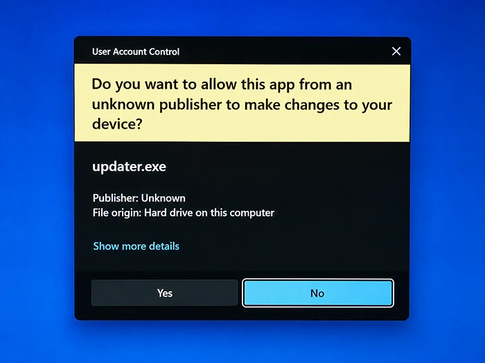 Windows Do you want to allow this app from an unknown publisher to make changes to your device