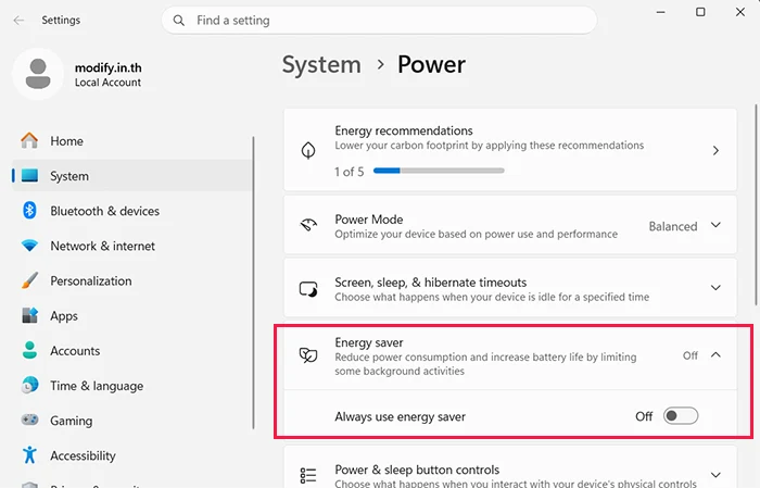Energy saver Windows 11