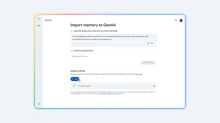Gemini Switch Import Memory