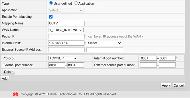 Huawei-HG8145X6 Enable Port Mapping