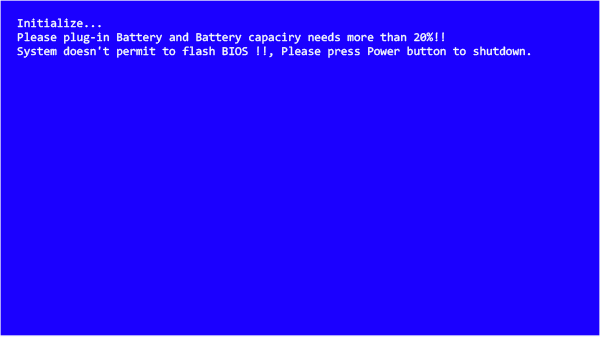 initialize... Please plug-in Battery and Battery capaciry needs more than 20%!!