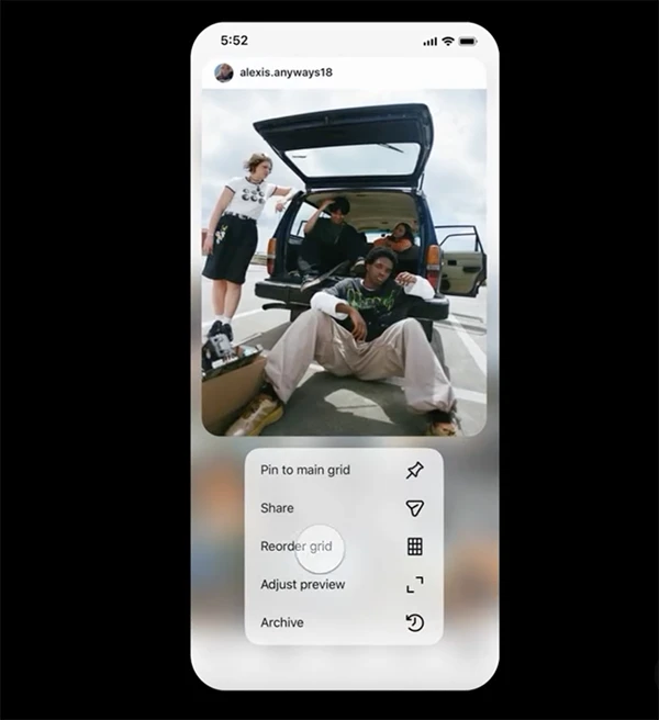 Instagram Reorder grid
