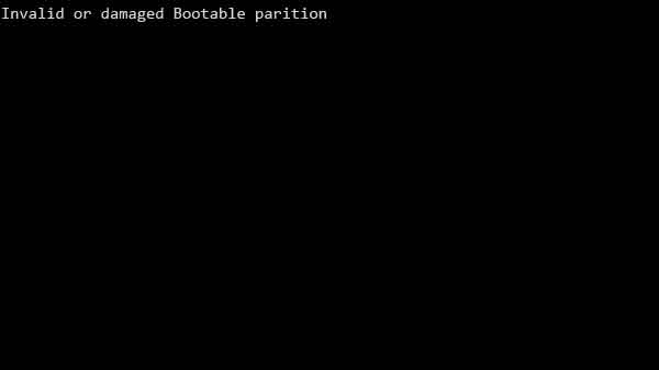 Invalid or damaged Bootable partition