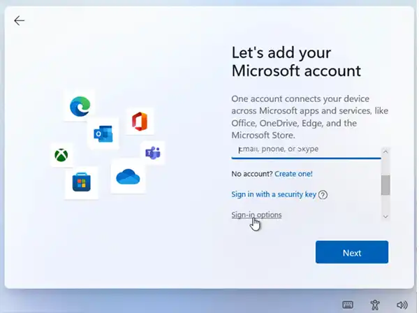 Let's add your Microsoft accoount Windows 11