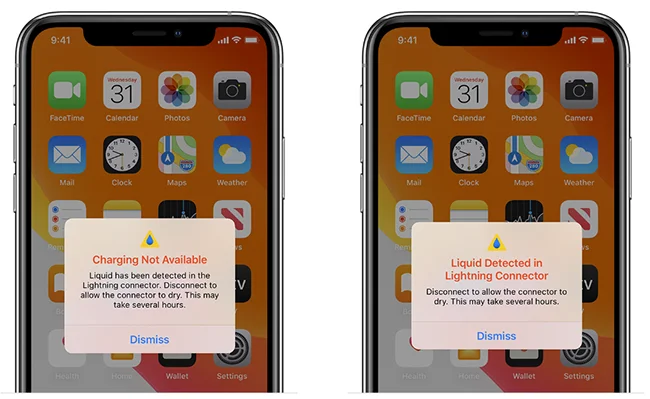 Charging not available and Liquid detected in Lightning Connector