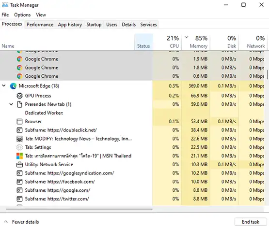 Microsoft Edge Version 94 precess Task Manager Windows 11