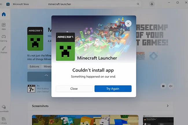 Couldn’t install app – Something happened on our end