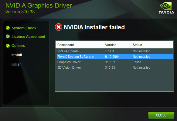 NVIDIA Installer failed