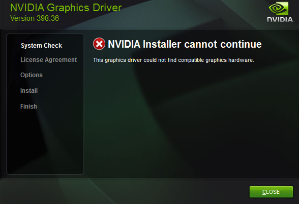 NVIDIA installer cannot continue
