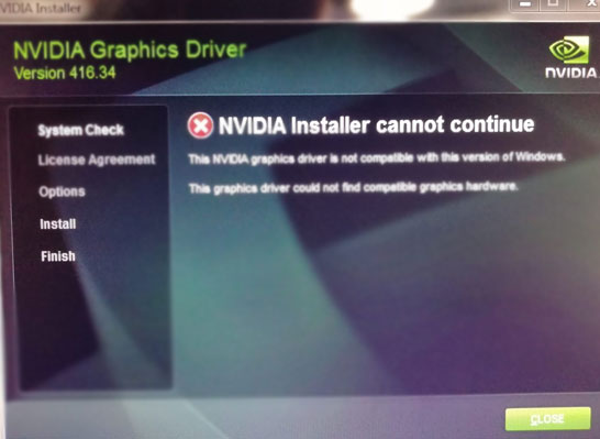NVIDIA installer cannot continu