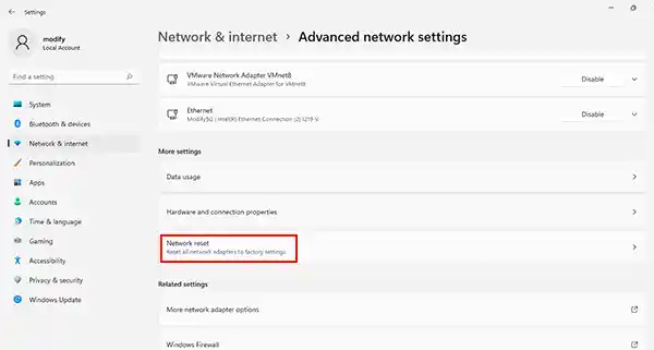 Network reset Windows 11