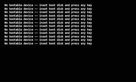 No bootable device insert boot disk and press any key