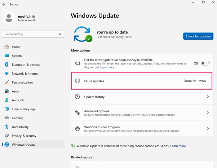 Pause Updates Widnows 11