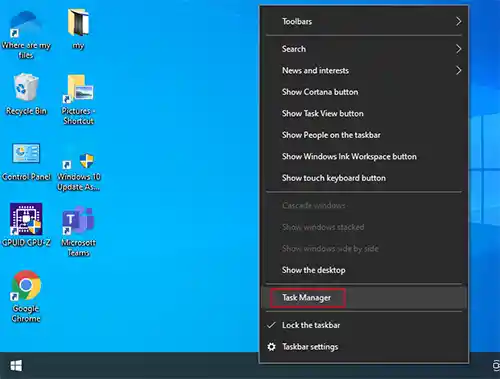 คลิกขวาที่ Taskbar Task Manager