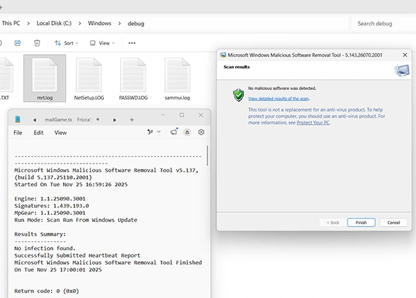 Run Microsoft Windows Malicious Software Removal Tool logs