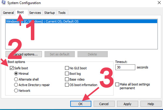 Safe Boot Windows 10