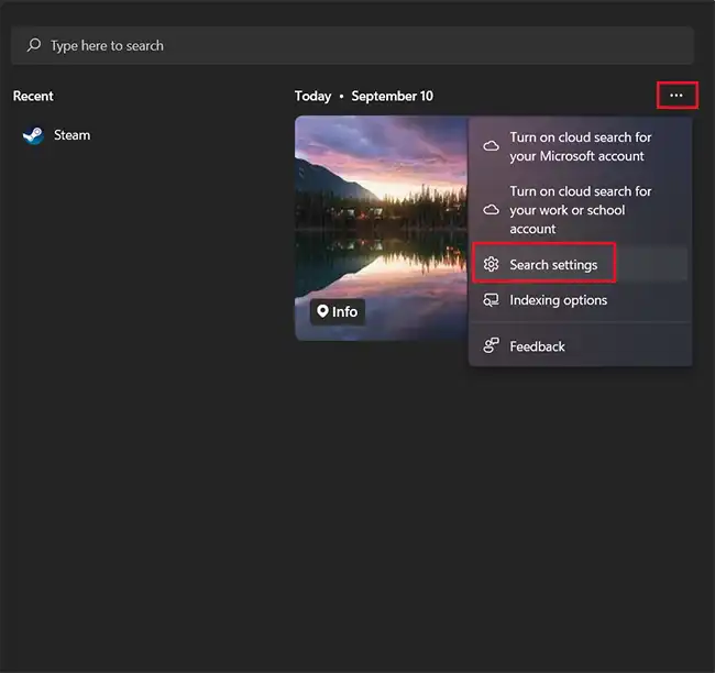 Search Setting Windows 11