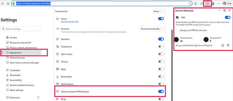 Secure Network VPN button