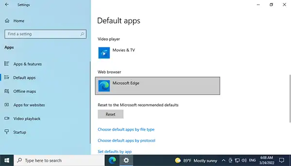 Set Default Apps Windows 10