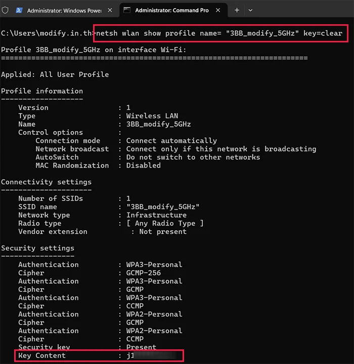 Show password Known networks Command line