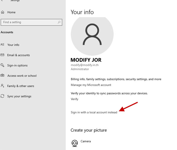 Sign in With a local account instead