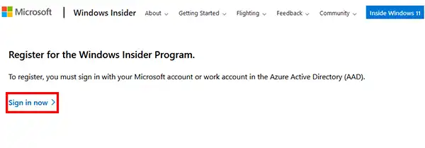 Sign in now Windows Insider Program